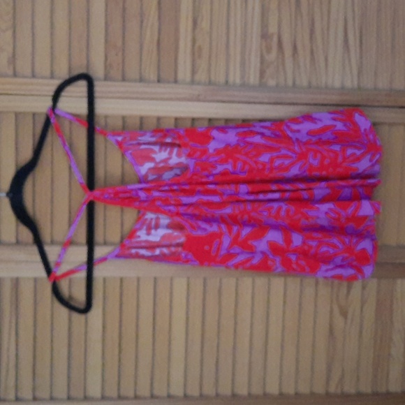 Loft NWT Red Lilac Tropical Print Halter Baby Doll Strappy Rayon Top Size XSmall - Picture 3 of 9